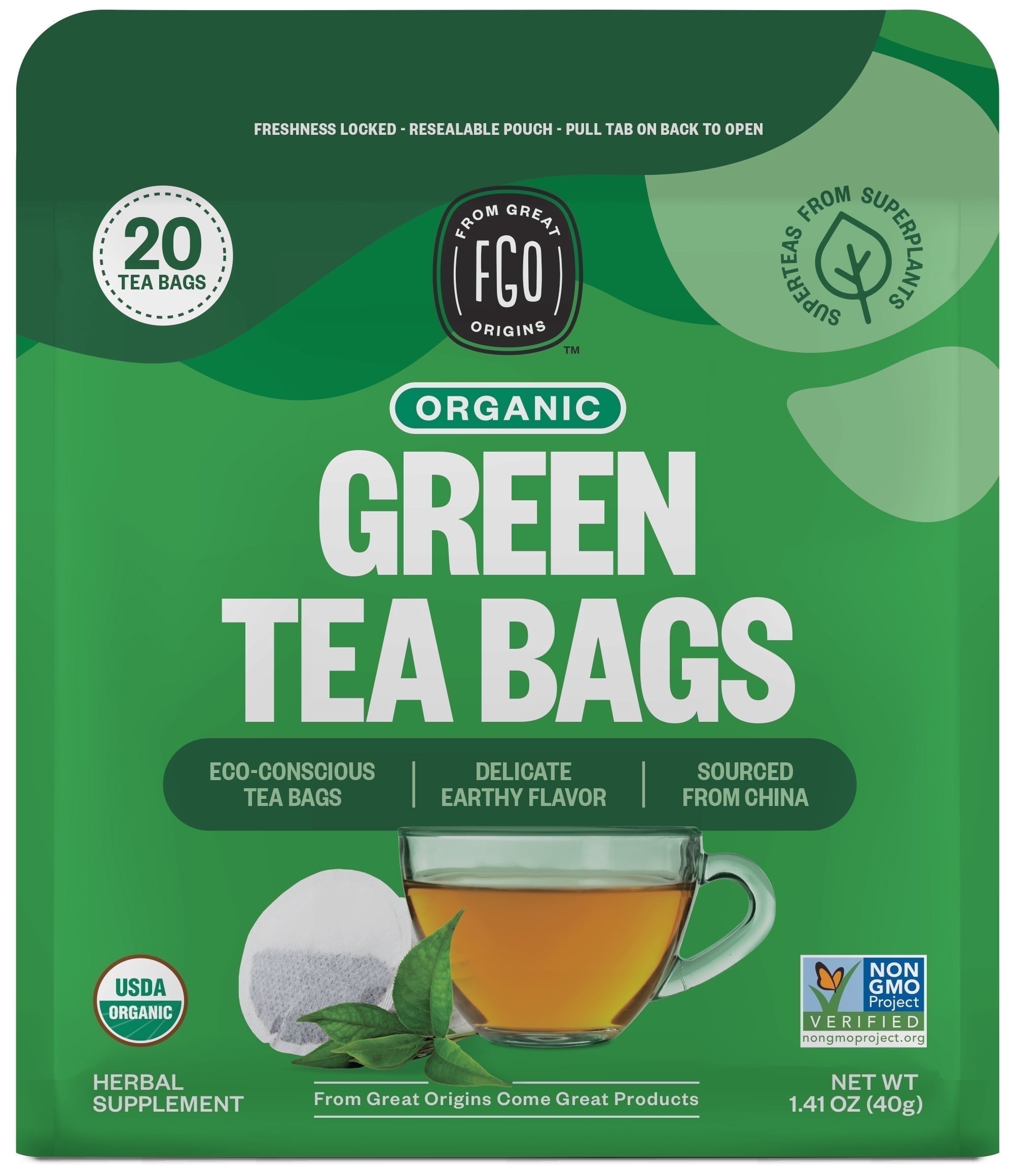 FGO Green Tea, Organic, Eco-Conscious Tea Bags (20 Count)