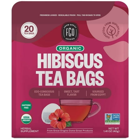 FGO Hibiscus Tea, Organic, Eco-Conscious Tea Bags (20 Count)