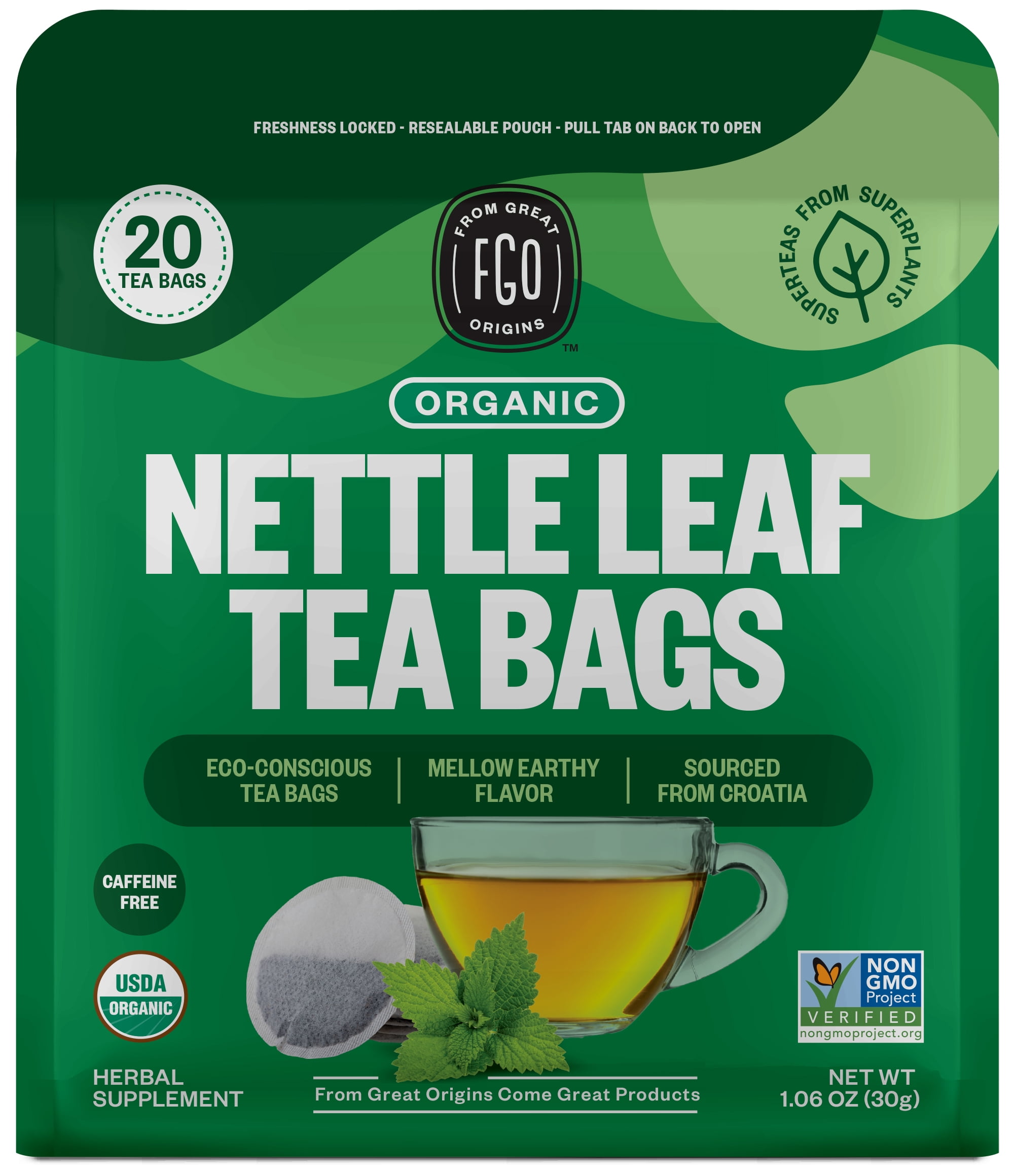 FGO From Great Origins, Nettle Leaf Herbal Tea, Organic Tea Bags, 20