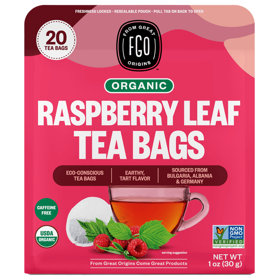FGO Raspberry  Tea, Organic, Eco-Conscious Tea Bags (20 Count)