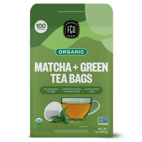 FGO Matcha + Green Tea Bags, Organic, Eco-Conscious (100 Count)