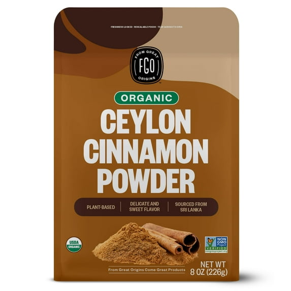 FGO Organic Ceylon Cinnamon Powder, MDA05 8oz Pure Sri Lanka Cinnamon for Spice & Seasoning, Great for Baking, Cooking, & Drinks, Additive Free, Non-GMO (Pack of 1)