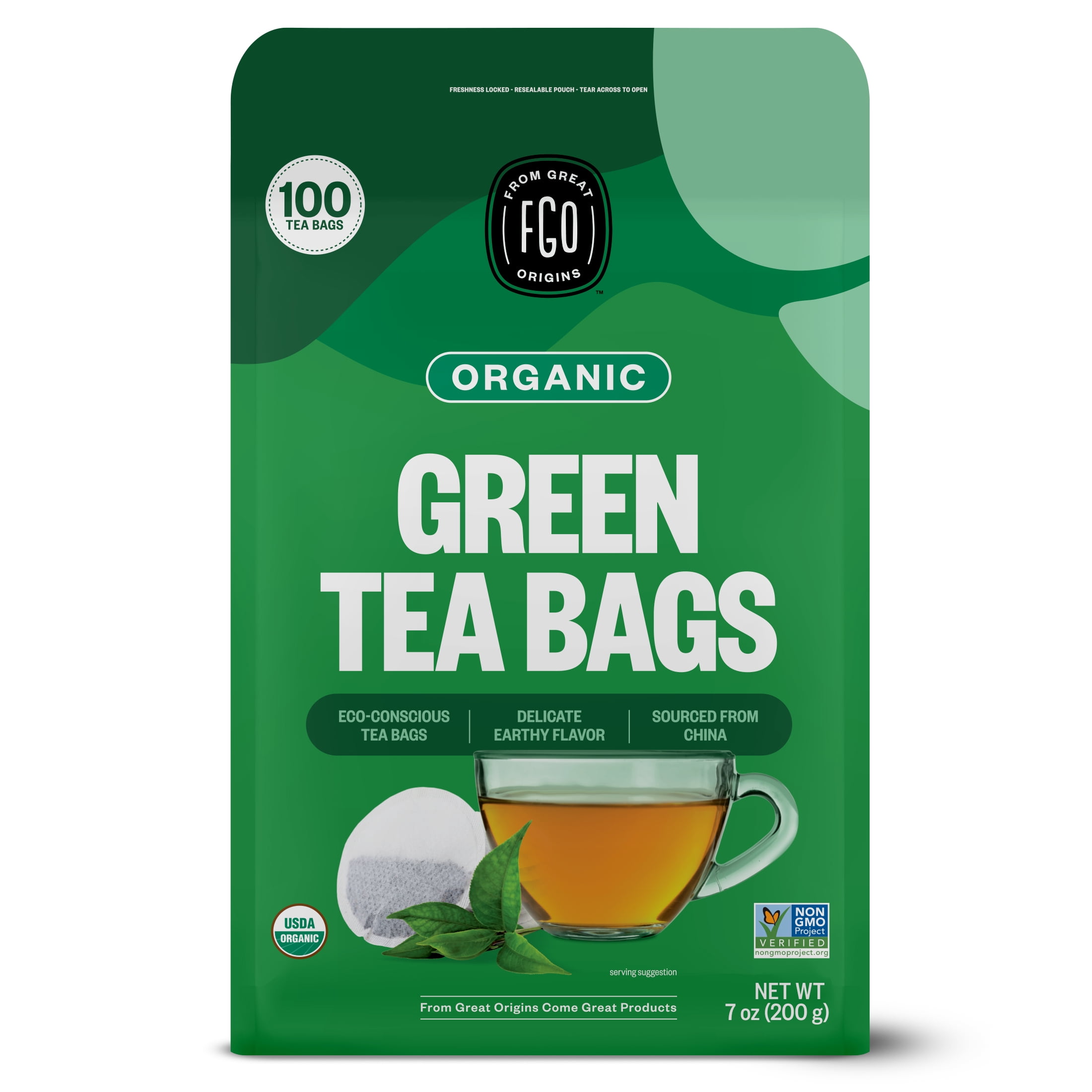 FGO Green Tea, Organic, Eco-Conscious Tea Bags (100 Count)