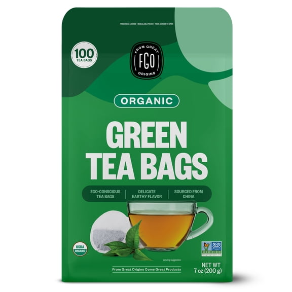 FGO Green Tea, Organic, Eco-Conscious Tea Bags (100 Count)