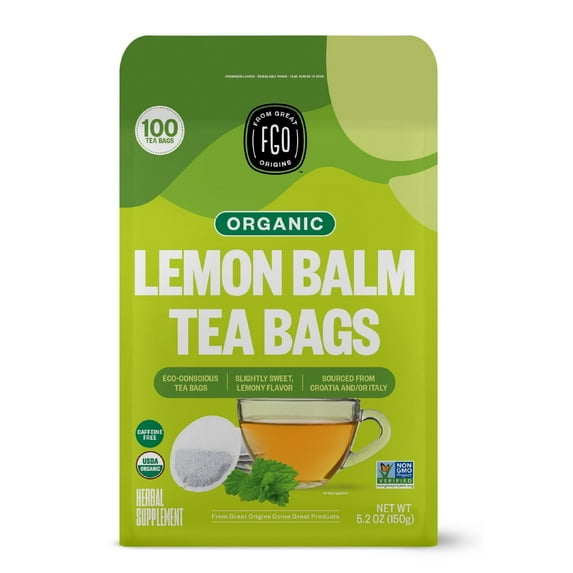 FGO Lemon Balm Tea, Organic, Eco-Conscious Tea Bags (100 Count)