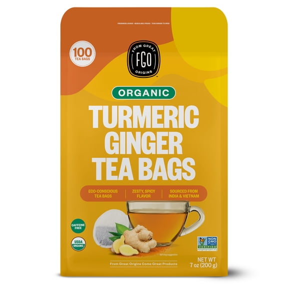 FGO Turmeric Ginger Tea, Organic, Eco-Conscious Tea Bags (100 Count)