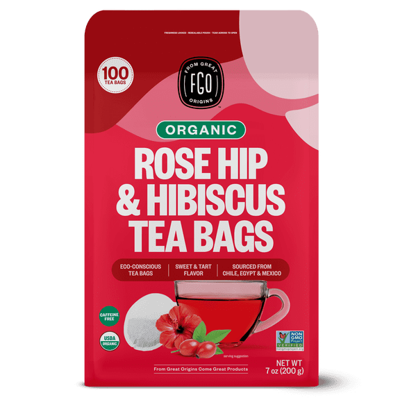 FGO Rosehips Tea Bags, Organic, Eco-Conscious (100 Count)