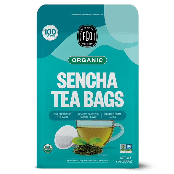 FGO Sencha Tea, Organic, Eco-Conscious Tea Bags (100 Count)