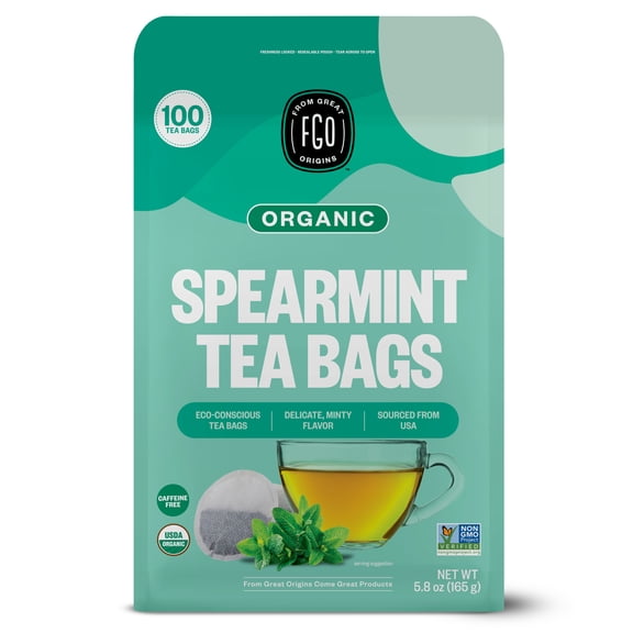 FGO Spearmint Tea, Organic, Eco-Conscious Tea Bags (100 Count)
