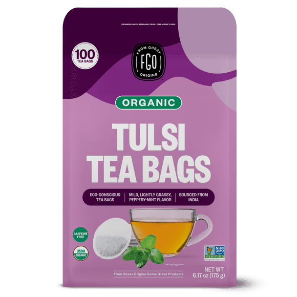 FGO Tulsi Tea, Organic, Eco-Conscious Tea Bags (100 Count)