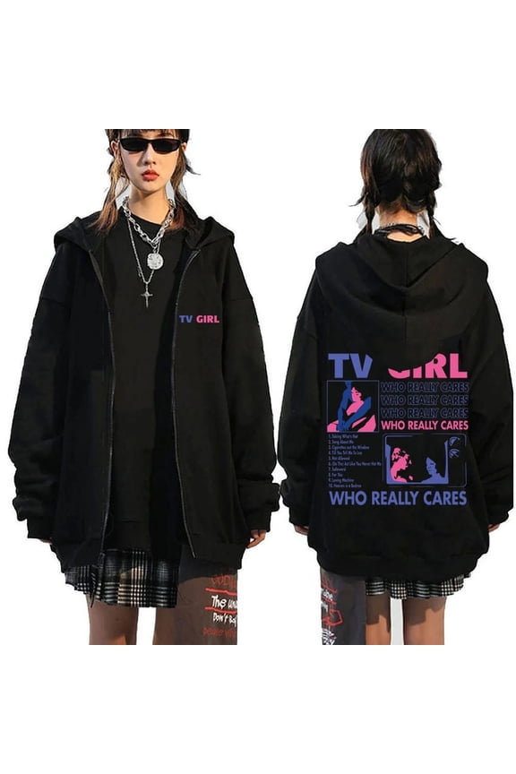 Really Cares TV Girl Graphic Printing zipper hoodie Men Women Fashion Casual Oversized zippered jacket