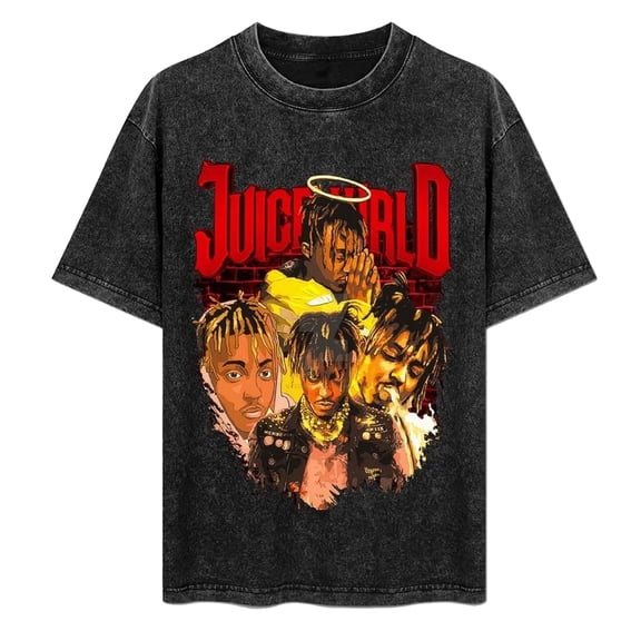 FGRSGHACVN Street Cotton Vintage Hip Hop Rapper Juice Wrld Shirt Clothing Graphic T Shirts Men Oversized Loose