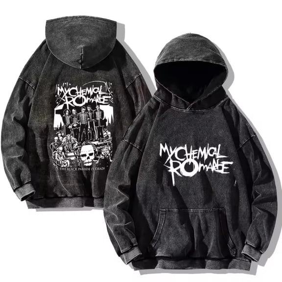 FGRSGHACVN Washed Vintage My Chemical Romance Band Hoodie Men Women Rock Oversized Punk Emo Black Hoodie