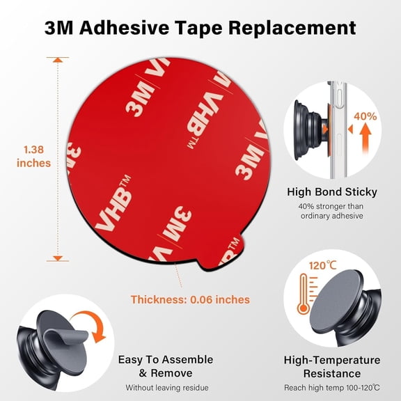 FGTHBF-10 Pack 3M Double Sided Adhesive Pads 1.38 Inches (35mm) for Socket Mount Base Circle Adhesive Replacement VHB Sticky Tape for Phone Collapsible Grip & Stand Back