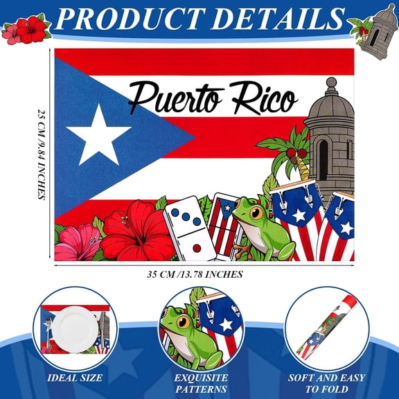 FGTHBF-100 Pcs Puerto Rico Paper Placemats 13.78 x 9.84 Inches Disposable Puerto Rico Flag Table Mats Tableware Decorations for Patriotic Latin American Spanish Party Supplies