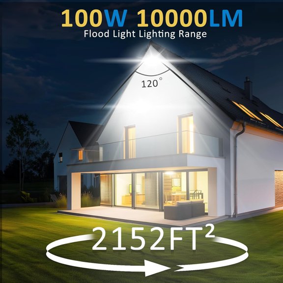 FGTHBF-100W LED Flood Light Outdoor, 10000LM Super Bright Floodlight Outside Work Lightwith Plug, 6500K Daylight White LED Flood Light Outdoor, IP66 Waterproof Outdoor Flood Light-1Pack