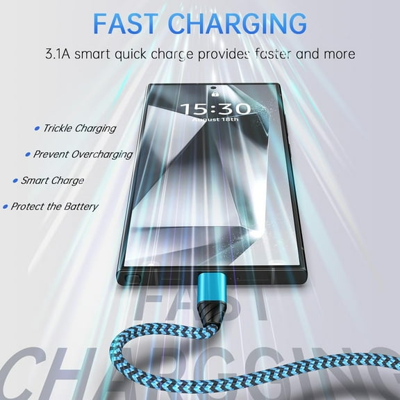 FGTHBF-10FT Samsung S25 S24FE Data Transfer Cable USB to Type C Power Cord USB A to USB C Charger Cable Fast Android Car Charging Cord for Samsung Galaxy S25 Ultra/A23/A35/A55/A54/S24 Ultra/S23FE/S22