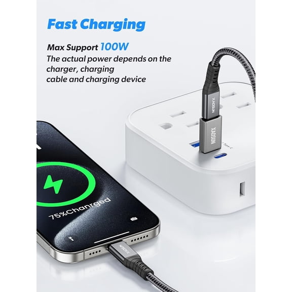 FGTHBF-10Gbps USB to USB C Adapter 3 Pack, 3.1 USBC Female to USB Male Adapter, One-Sided SuperSpeed Data Sync, 100W Fast Charging for iPhone 17/16 Plus Pro Max, Laptop, Charger, Quest Link, etc
