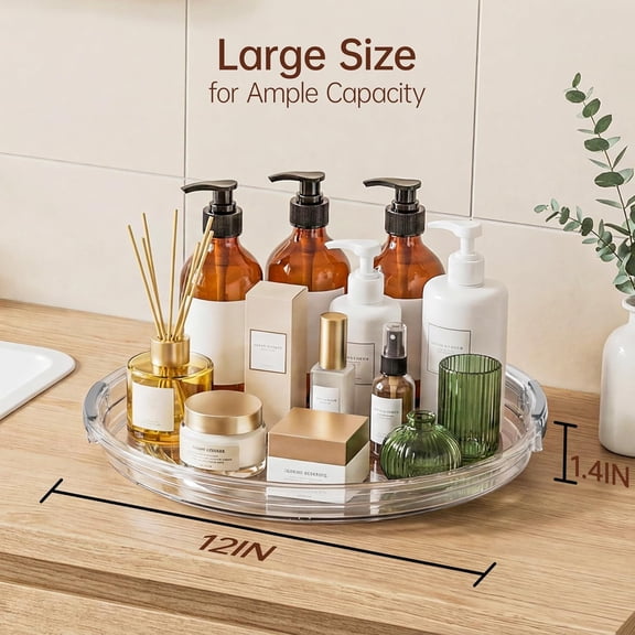 FGTHBF-12 Inch Lazy Susan Turntable, 360 Rotating Organizer Storage for Cabinet & Table Top, Pantry, Fridge, Bathroom, 2 Pack Clear Spice Rack, Kitchen Storage Tray for Medicine & Countertop