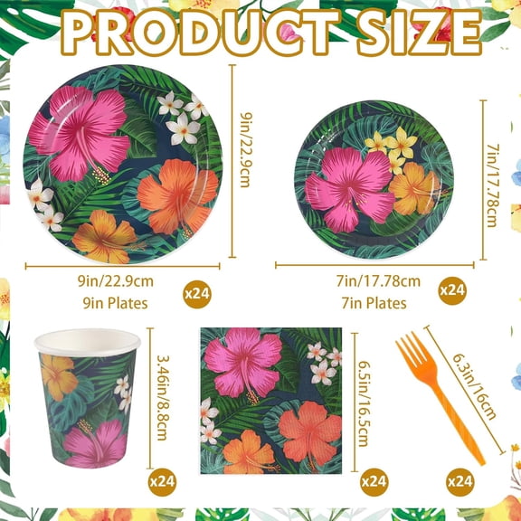 FGTHBF-120 Pcs Tropical Hawaiian Aloha Party Supplies, 9 Inch & 7 Inch luau Party Paper Plates with Party Napkins and Disposable Plastic Forks for BBQs, Summer Party, Dinner, Wedding, Birthday, Picni