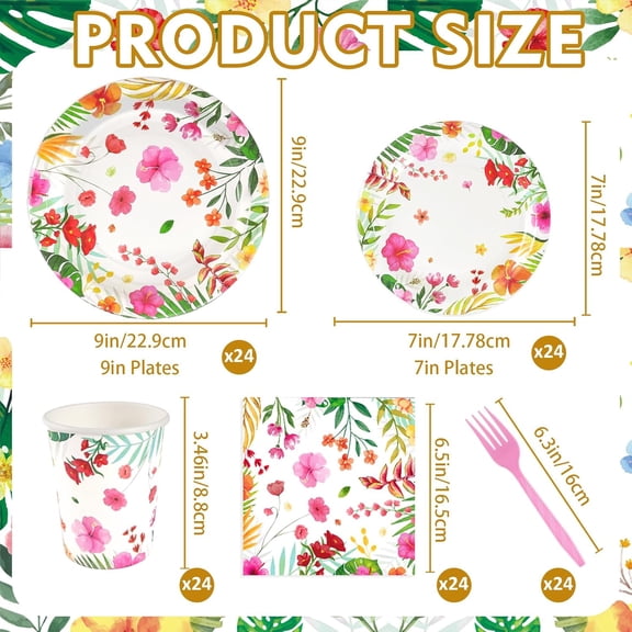 FGTHBF-120 Pcs Tropical Luau Party Tableware Supplies, 9 Inch & 7 Inch Aloha Hawaiian Disposable Dinnerware Paper Plates with Napkins and Disposable Cups for Hawaiian Tropical Summer BBQs Birthday Su