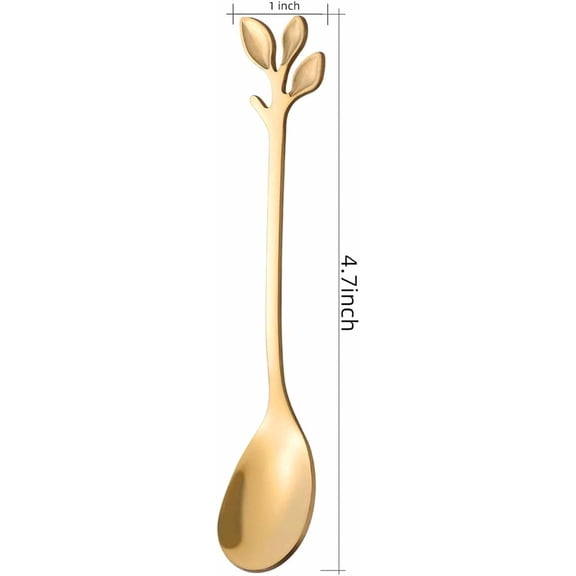 FGTHBF-16 Pcs 4.7" Stainless Steel Gold Leaf Coffee Spoon-Creative Tableware Dessert Spoons, Stirring, Mixing, Sugar, Stir, Ice Cream, Cake, Teaspoon Set (16 Spoons, Gold)