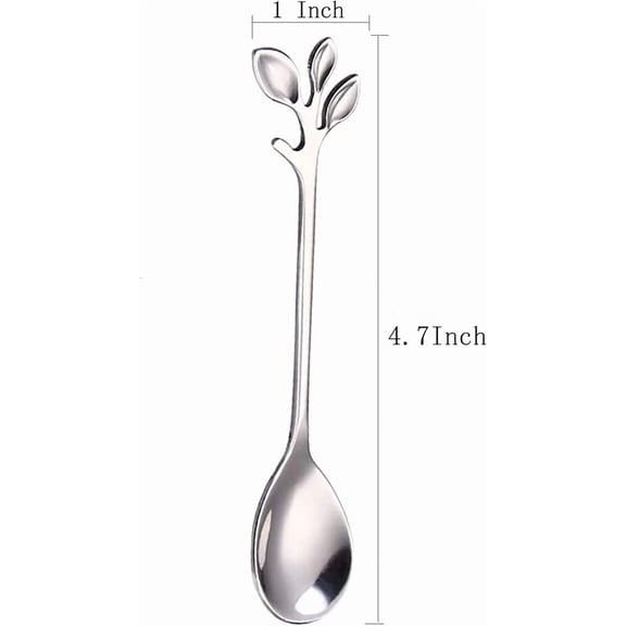 FGTHBF-16 Pcs 4.7" Stainless Steel Silver Leaf Coffee Spoon-Creative Tableware Dessert Spoons, Stirring, Mixing, Sugar, Stir, Ice Cream, Cake, Teaspoon Set (16 Spoons, Silver)