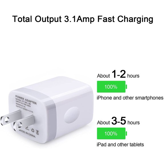FGTHBF-18W/3Amp Fast Charger Adapter, Multiple 3-Port USB Wall Plug Block Cube Box for iPhone 17 Pro Max Air 16 15 14 13 12 11 Pro Max Xs XR X 8 7 6 Pad, Samsung, Android