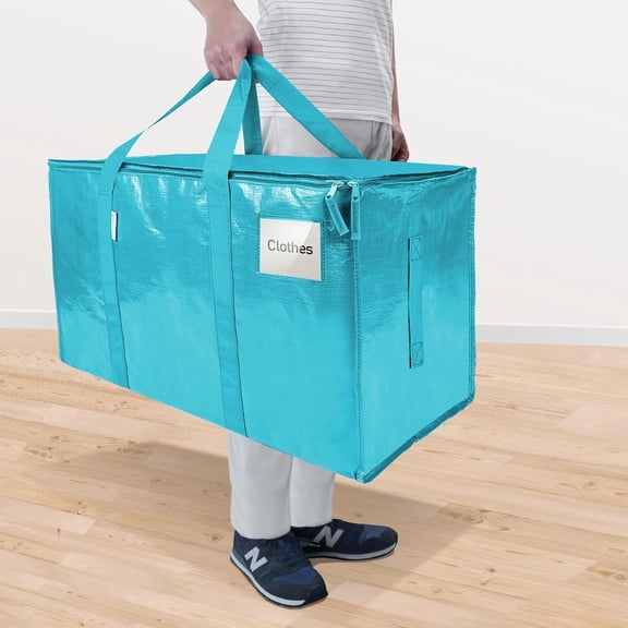FGTHBF-2 Pack Extra Large Moving Bags Heavy Duty with Zippers & Carrying Handles, Durable Storage Bags Moving Boxes for Closet Organizers and Storage (2 Pack, Aqua)