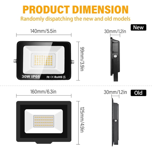 FGTHBF-2 Pack LED Flood Lights Outdoor, 30W 3000LM LED Security Flood Light, 4000K Daylight Warm White IP66 Waterproof Lighting Outside for Garden Yard Garages Patio Billboard Playground Stadium