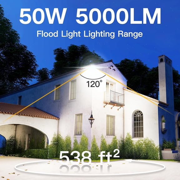FGTHBF-2 Pack LED Flood Lights Outdoor, 50W 5000LM Super Bright Floodlight Outside Work Light with 5.9FT Plug, IP65 Waterproof 6000K Outdoor LED Flood Light for Garage, Yard, Lawn, Garden