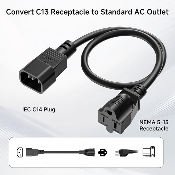 FGTHBF-2-Pack Short Computer Equipment to PDU Power Cord 1 ft, Power Cable (IEC C14 to NEMA 5-15R)