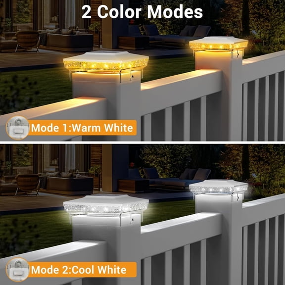 FGTHBF-2 Pack Solar Post Cap Lights Outdoor, 2 Mode 16 LED Fence Post Light Fit 4x4 3.5x3.5 Wooden/Vinyl, Waterproof Bright Solar Powered Lights Outside for Deck Patio Porch Garden Decoration, White