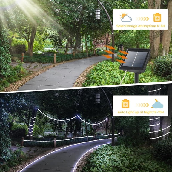 FGTHBF-200 LED Solar Rope Lights Outdoor, 66FT Solar String Lights Indoor Waterproof Solar Powered Trampoline Light Clear Tube Pool Light for Camping Fence Yard Walkway Path Garden Outside DecorWhit