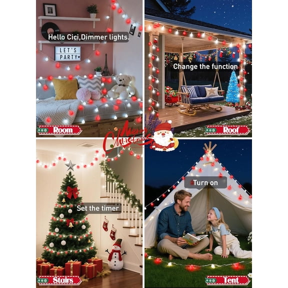 FGTHBF-2026 New Connectable 43FT Smart Voice Controlled String Lights Indoor Outdoor | 100LED Red and White Globe Fairy Lights with Remote, 12 Modes Waterproof Hanging Light for Bedroom Classroom Dec