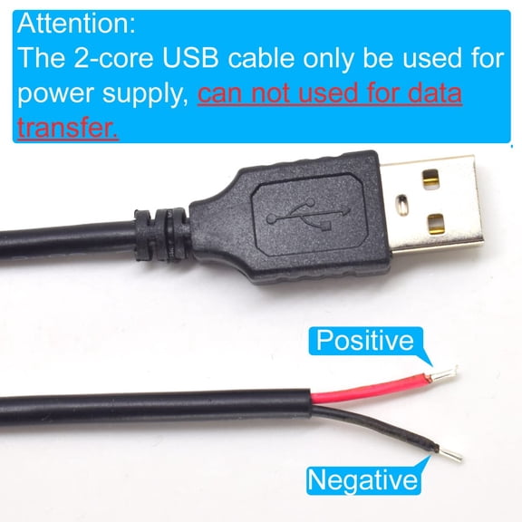 FGTHBF-2PCS 20AWG USB Pigtail, 1.5M/5FT USB 2.0 Male Plug, 5V 5A Black Power Cable with Spring Wire Connector