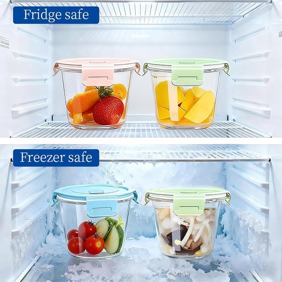 FGTHBF-3 Cup Round Glass Food Containers With Airtight Lids, BPA-Free 23oz Round Glass Soup Storage Container Set,Food bowls for Leftover, Microwave, Dishwasher, Fridge and Freezer Safe