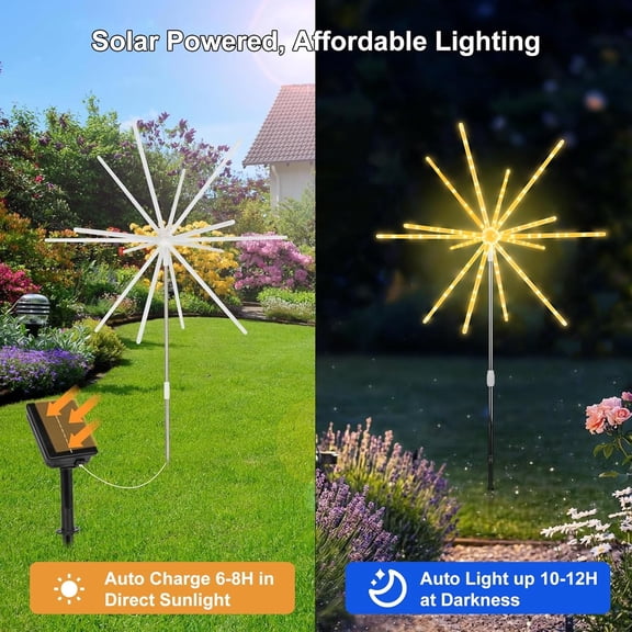 FGTHBF-3 Pack Solar Firework Lights Outdoor, 336 LEDs Solar Starburst Garden Lights with Timer 8 Modes, Waterproof Decorative Lights for Yard Patio Walkway Pathway Party Wedding (Warm White)