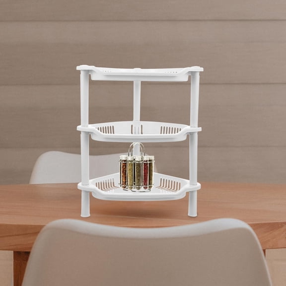 FGTHBF-3-Tier Plastic Storage Rack Small Shelves Organizer for Bathroom Kitchen Desk Corner Shelf Stand No-Tool Assembly Compact Space Saving 13.38X11.02X8.26 Inches