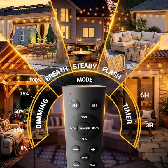 FGTHBF-30FT Outdoor String Lights with Remote, Waterproof Patio Lights with 10+1 Shatterproof S11 LED Bulbs,2700K Low Voltage Adapter for Backyard Garden Porch Bistro Decor, Timer & Dimmer Modes