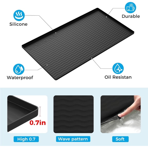 FGTHBF-31'' x 22'' Waterproof Silicone Under Sink Mat Cabinet and Counter Protector, Shelf Liner for Kitchen and Bathroom, Storage and Organizers, Litter Mat, Pet Cat Puppy Essentials(Slate)