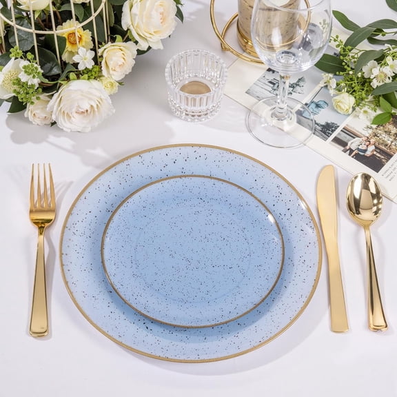FGTHBF-32PCS Blue Plastic Plates - BlueStone Plastic Disposable Tableware Plates Modern Dinnerware Set - Wedding & Warm Winter & Party & Easter Day