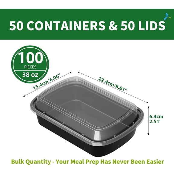 FGTHBF-38oz Heavy Duty Meal Prep Containers with Lids, 50 Sets 1-Compartment Disposable Plastic To Go Containers, BPA Free Microwave Safe Take Out Food Storage Box for Lunch Leftover Freezer Dishwas