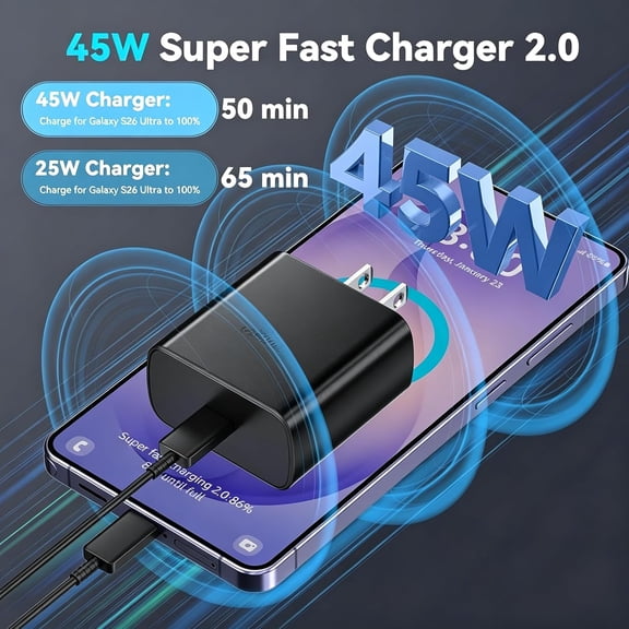 FGTHBF-45W Super Fast Charger USB Type C Charger Cord 6.6FT with Android Phone Charger Fast Charging Block for Samsung Galaxy S26/S26 Ultra/S26+/S25/S25 Ultra/S25+/S24/S23/S22/S20/S21/Note 20/Note 10