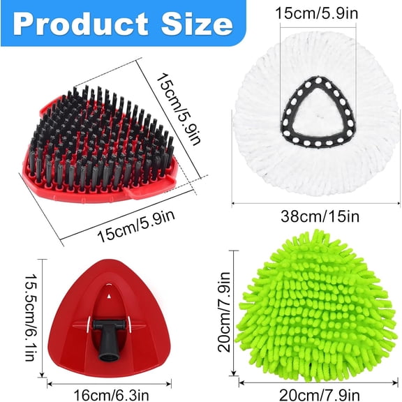 FGTHBF-4PCS Mop Heads Replacements for OCedar, 1PCS Scrub Brush and 1PCS Spin Mop Base Compatible with Ocedar EasyWring 1 Tank System, Dry and Wet for Cleaning All Hard-surfaced Floors