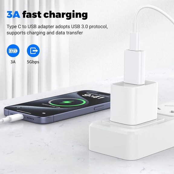 FGTHBF-4Pack USB to USB C Adapter,Typec to USB Adapter Charger Cable Converter,OTG Charger Converter for iPhone 16/15/14/13/12 Pro Max Plus,iPad 9/10 Air 5 Mini 6,Car,Samsung S24 S23 S22 Plus Ultra e