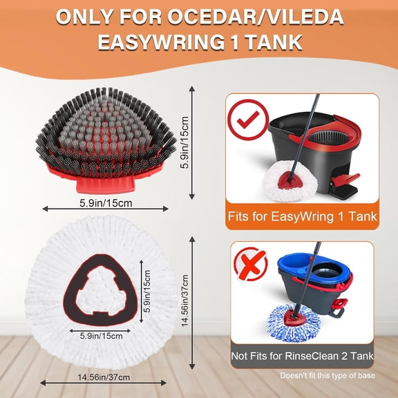 FGTHBF-5 Pack Spin Mop Replacement for O Cedar EasyWring 1-Tank System,Include 4 Mop Replace Heads + 1 Upgrade Scrubber Brush, 100% Microfiber Mop Refills Deep Cleaning Machine Washable