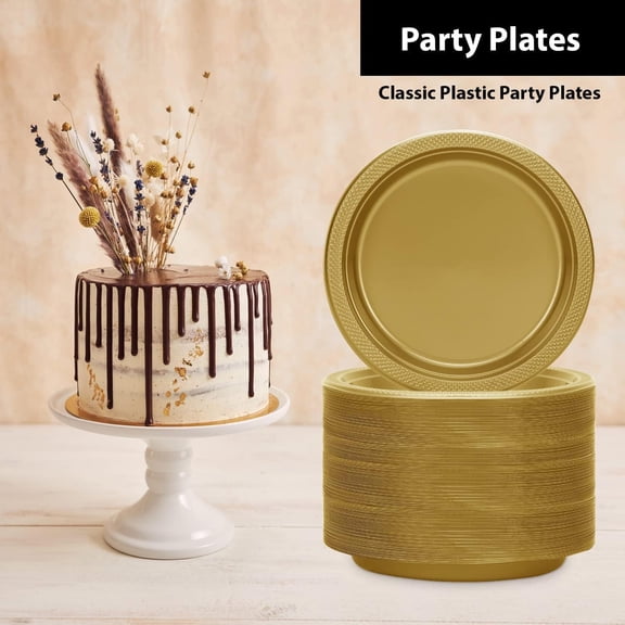 FGTHBF-50 Count Plastic Plate, 10-Inch, Gold