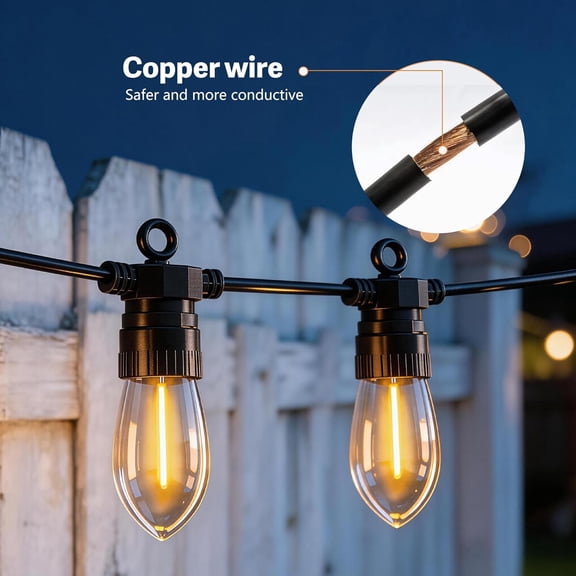FGTHBF-50FT Outdoor String Lights with Remote, 20 Dimmable Shatterproof LED Bulbs, Waterproof Patio & Backyard Lights for Pergola, Deck, Garden, Bistro, Commercial Grade Hanging Lights