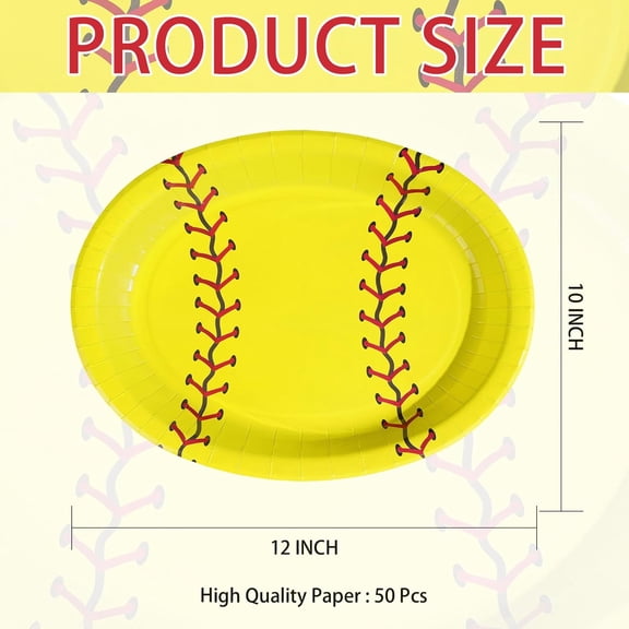 FGTHBF-50Pcs Softball Party Decorations 10"x 12" Softball Oval Paper Plates Sports Large Heavy Duty Oval Plates Disposable Tableware for Girls Sports Birthday Party Decorations